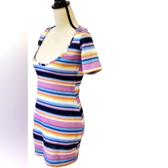 Princess Polly Blue/Pink Multi-Color Striped Bodycon Mini Dress, Size 6 - Picture 3 of 16